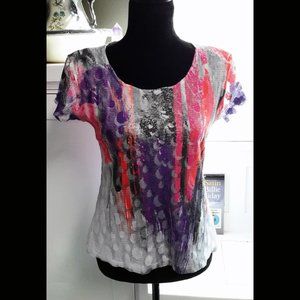 Laura Ashley Paint Splatter Tie Dye Mesh Top